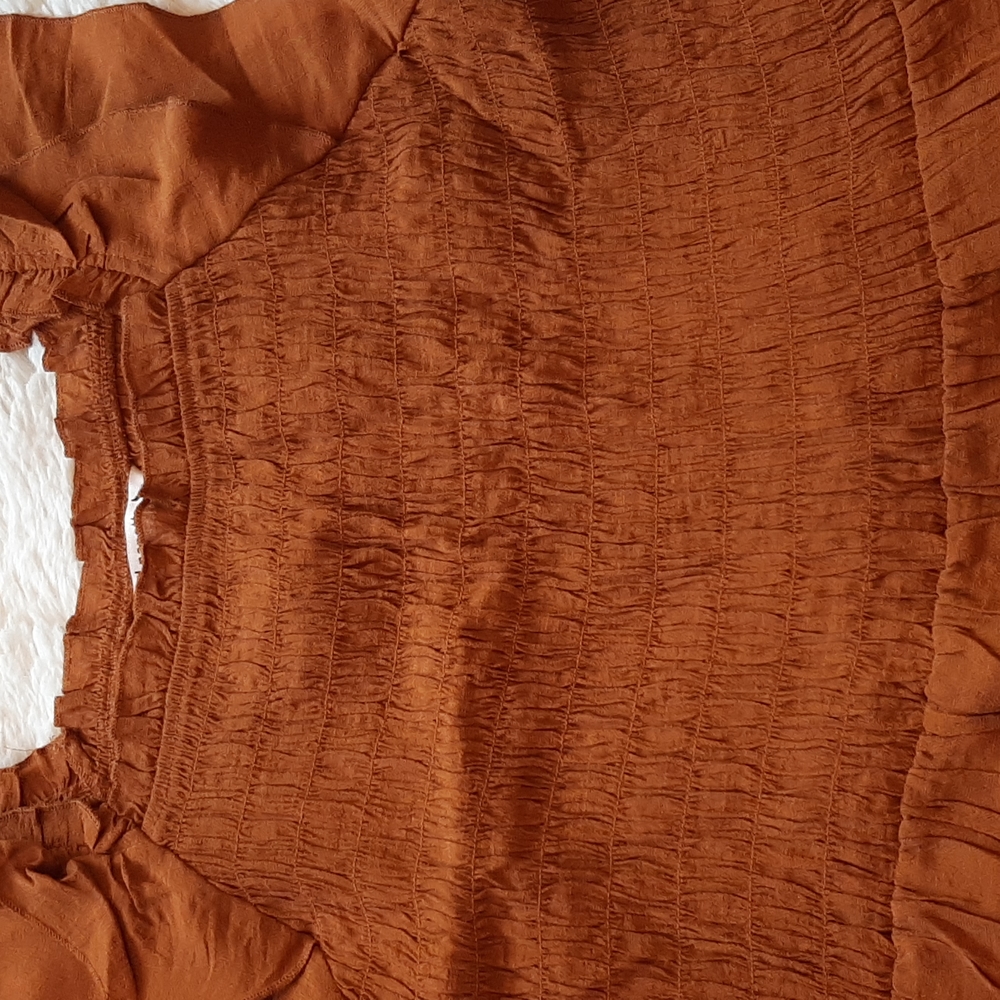 SOLD*Nanette Lepore Glazed Ginger Ruched Top Ruffle Bottom & Sleeves, Large, NWT - Picture 2 of 11